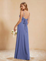 A-Line Pleated Chiffon Dress with V-Neck Periwinkle