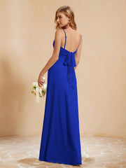A-Line Pleated Chiffon Dress with V-Neck Royal Blue