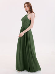 Chiffon And Lace Halter Maxi Dresses Olive Green