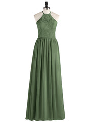 Chiffon And Lace Halter Maxi Dresses Olive Green