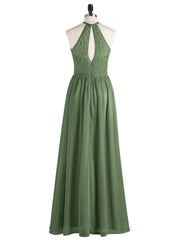 Chiffon And Lace Halter Maxi Dresses Olive Green