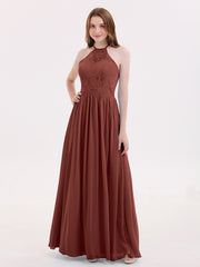 Chiffon And Lace Halter Maxi Dresses Terracotta