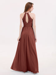Chiffon And Lace Halter Maxi Dresses Terracotta Plus Size