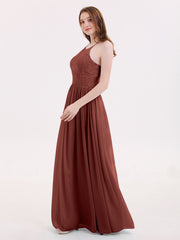 Chiffon And Lace Halter Maxi Dresses Terracotta Plus Size
