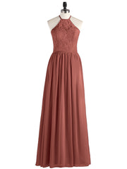 Chiffon And Lace Halter Maxi Dresses Terracotta Plus Size