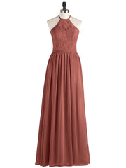 Chiffon And Lace Halter Maxi Dresses Terracotta