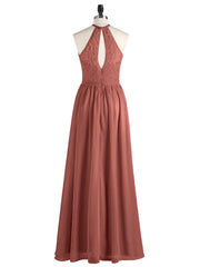 Chiffon And Lace Halter Maxi Dresses Terracotta Plus Size