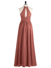 Chiffon And Lace Halter Maxi Dresses Terracotta