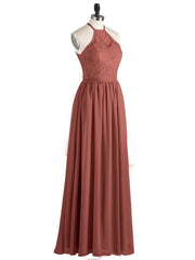 Chiffon And Lace Halter Maxi Dresses Terracotta
