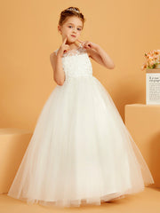 Illusion Floral Appliqued Ball-Gown Lace Flower Girl Dress