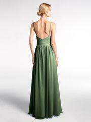 Full Deep V-neck Empire Waist Chiffon Dress Olive Green