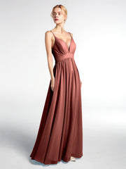 Full Deep V-neck Empire Waist Chiffon Dress Terracotta