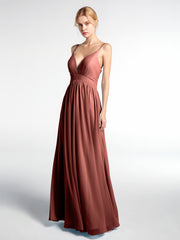 Full Deep V-neck Empire Waist Chiffon Dress Terracotta