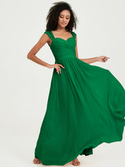 Chiffon Bridesmaid Dresses with Lace Cap Sleeves Emerald