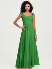 Chiffon Bridesmaid Dresses with Lace Cap Sleeves Green