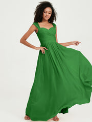 Chiffon Bridesmaid Dresses with Lace Cap Sleeves Green