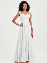 Chiffon Bridesmaid Dresses with Lace Cap Sleeves Ivory