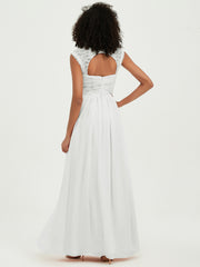 Chiffon Bridesmaid Dresses with Lace Cap Sleeves Ivory