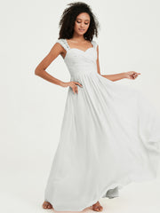 Chiffon Bridesmaid Dresses with Lace Cap Sleeves Ivory