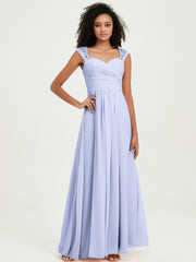 Chiffon Bridesmaid Dresses with Lace Cap Sleeves Lavender