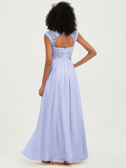 Chiffon Bridesmaid Dresses with Lace Cap Sleeves Lavender
