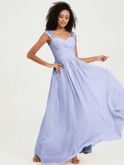 Chiffon Bridesmaid Dresses with Lace Cap Sleeves Lavender