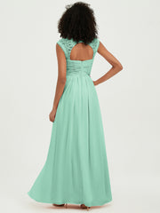 Chiffon Bridesmaid Dresses with Lace Cap Sleeves Mint Green