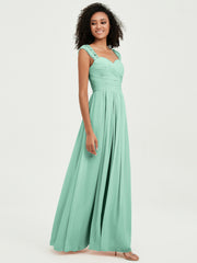 Chiffon Bridesmaid Dresses with Lace Cap Sleeves Mint Green