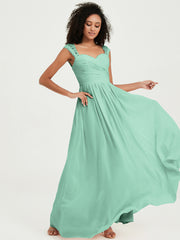 Chiffon Bridesmaid Dresses with Lace Cap Sleeves Mint Green