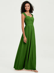 Chiffon Bridesmaid Dresses with Lace Cap Sleeves Moss