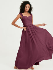 Chiffon Bridesmaid Dresses with Lace Cap Sleeves Mulberry