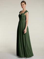 Chiffon Bridesmaid Dresses with Lace Cap Sleeves Olive Green