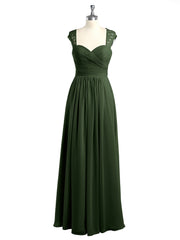 Chiffon Bridesmaid Dresses with Lace Cap Sleeves Olive Green