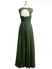 Chiffon Bridesmaid Dresses with Lace Cap Sleeves Olive Green