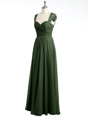 Chiffon Bridesmaid Dresses with Lace Cap Sleeves Olive Green