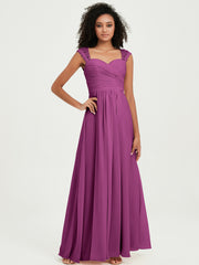 Chiffon Bridesmaid Dresses with Lace Cap Sleeves Orchid