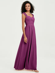 Chiffon Bridesmaid Dresses with Lace Cap Sleeves Orchid