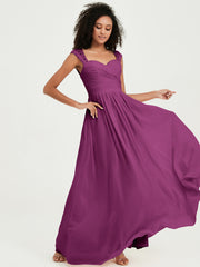 Chiffon Bridesmaid Dresses with Lace Cap Sleeves Orchid
