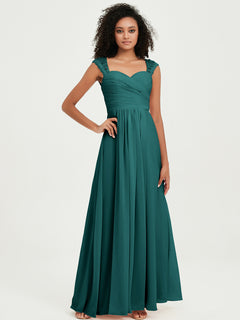 Chiffon Bridesmaid Dresses with Lace Cap Sleeves Peacock