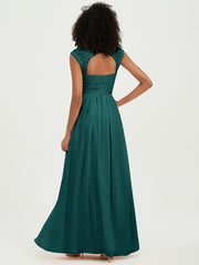 Chiffon Bridesmaid Dresses with Lace Cap Sleeves Peacock