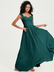 Chiffon Bridesmaid Dresses with Lace Cap Sleeves Peacock