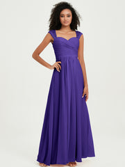 Chiffon Bridesmaid Dresses with Lace Cap Sleeves Regency