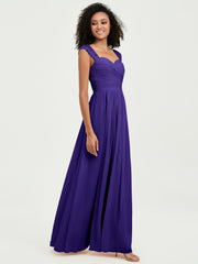 Chiffon Bridesmaid Dresses with Lace Cap Sleeves Regency