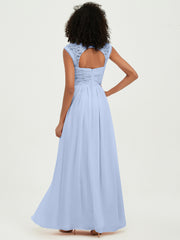 Chiffon Bridesmaid Dresses with Lace Cap Sleeves Sky Blue