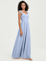 Chiffon Bridesmaid Dresses with Lace Cap Sleeves Sky Blue