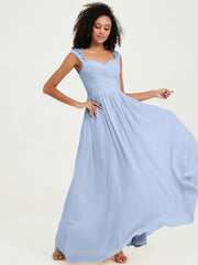 Chiffon Bridesmaid Dresses with Lace Cap Sleeves Sky Blue