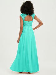 Chiffon Bridesmaid Dresses with Lace Cap Sleeves Spa