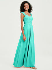 Chiffon Bridesmaid Dresses with Lace Cap Sleeves Spa
