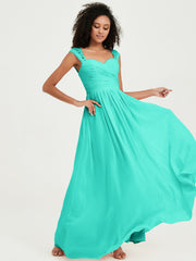 Chiffon Bridesmaid Dresses with Lace Cap Sleeves Spa