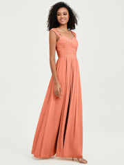 Chiffon Bridesmaid Dresses with Lace Cap Sleeves Sunset